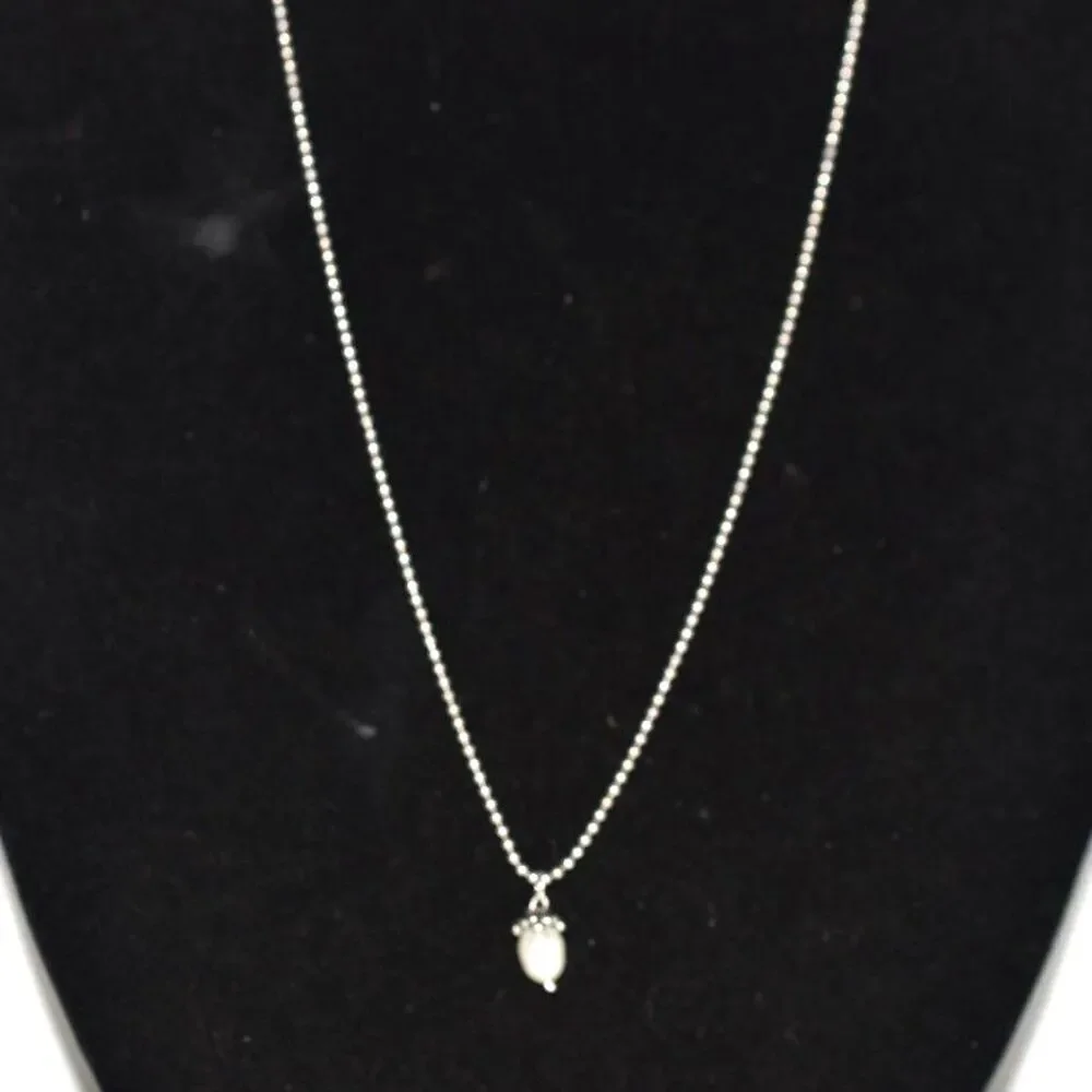 Lovely Petite Acorn Faux Pearl Silver Tone Ball Chain 16